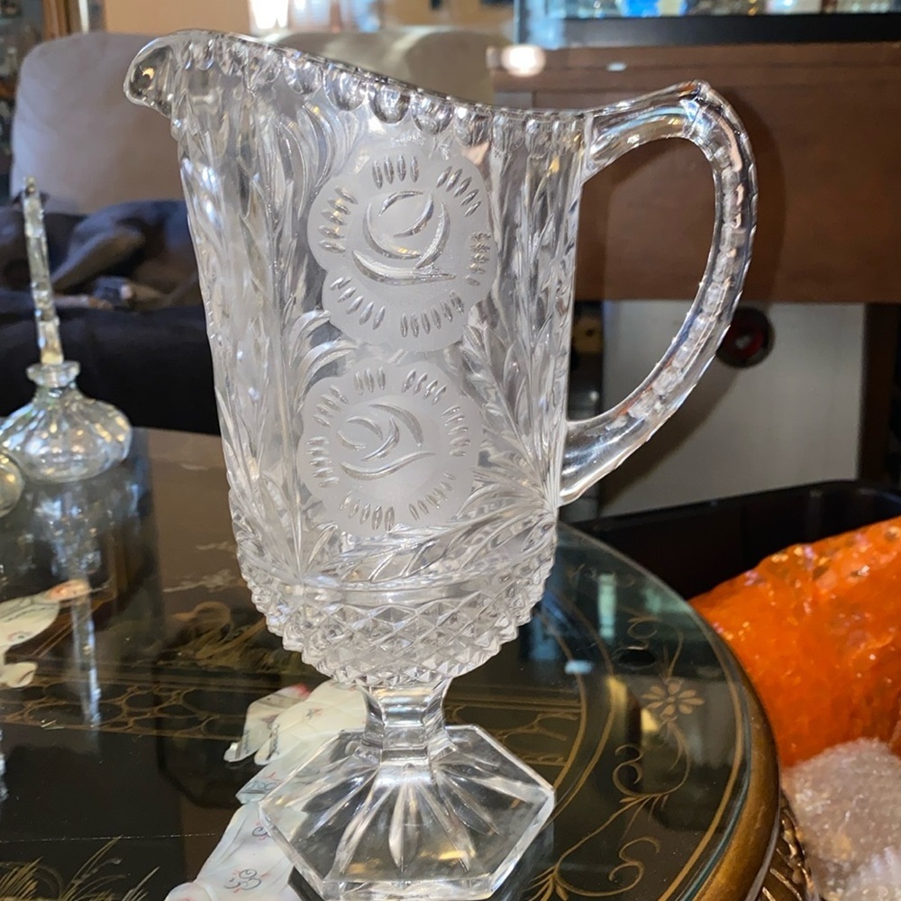 BX46 Vintage Anna Hütte Bleikristall Lead Cry stal Glass Footed Pedestal Pitcher